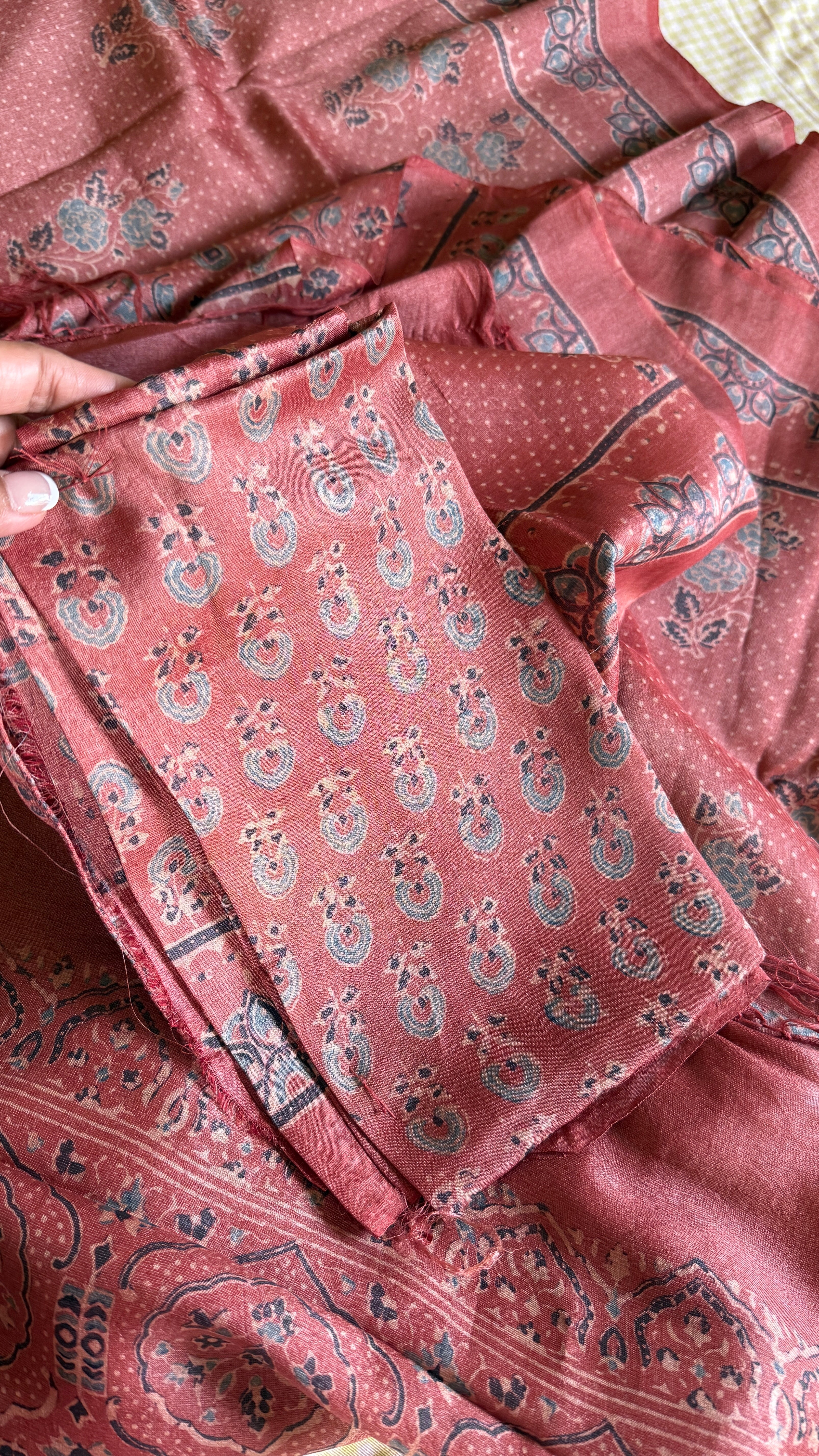 Pure Tussar Silk Ajrakh - Maroon