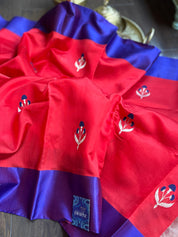Pure Chanderi Pattu Silk Mashru - Red Meenakari