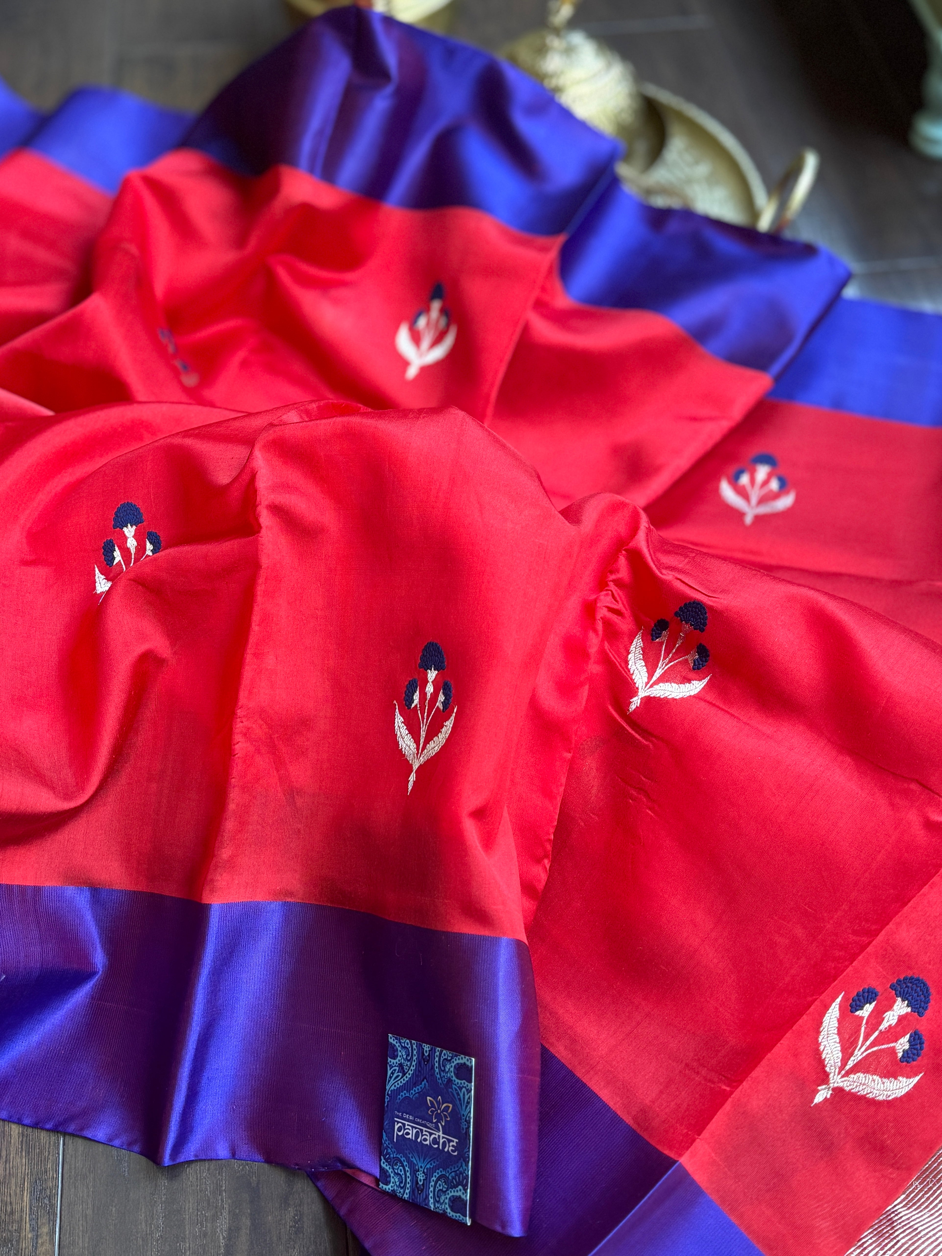 Pure Chanderi Pattu Silk Mashru - Red Meenakari