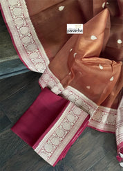 Pure Organza Silk Banarasi - Russet Brown Maroon