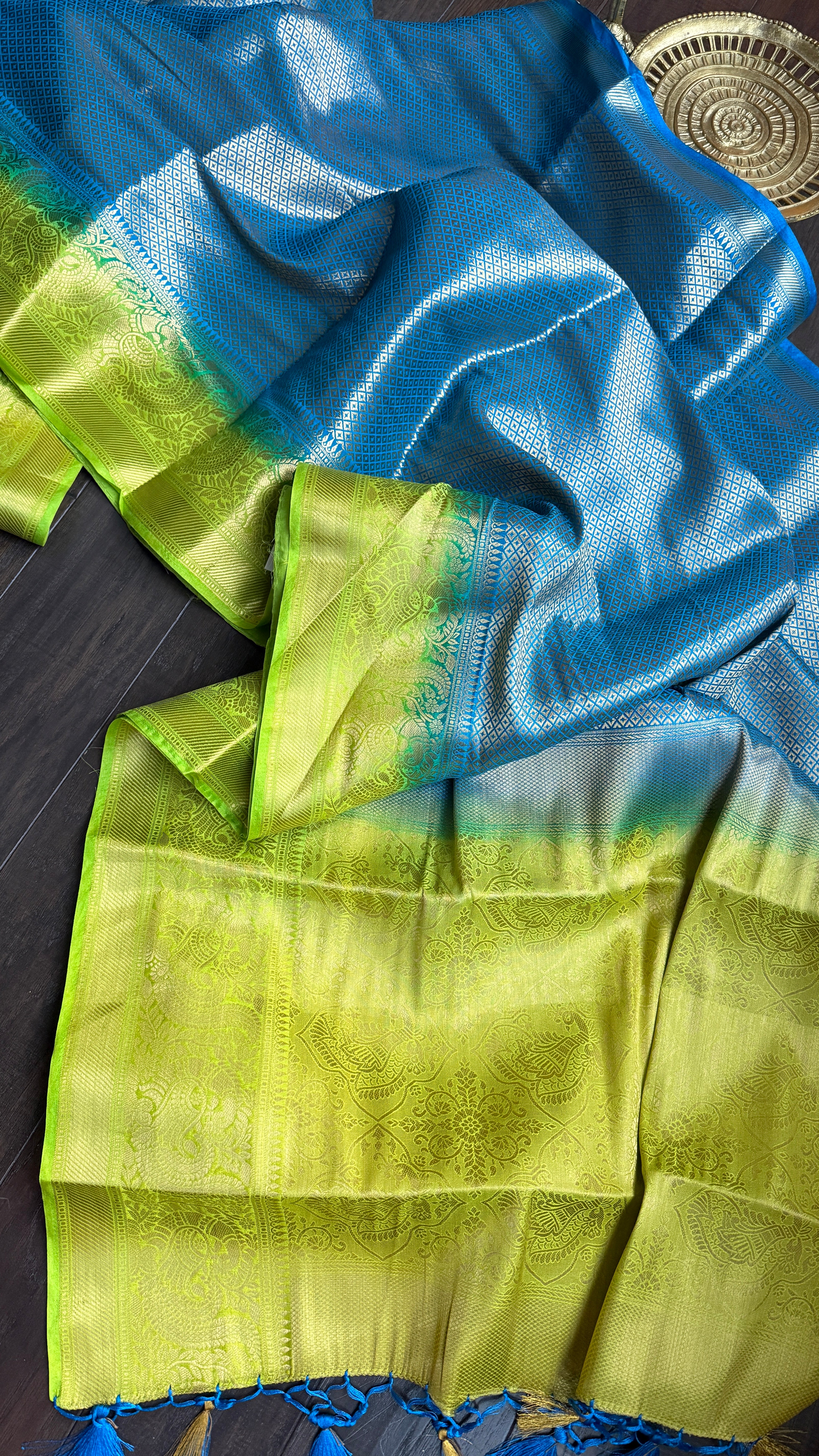 Soft Silk Banaras Saree - Blue Green Tanchoi