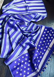Kora Silk Banarasi - Purple Blue Striped