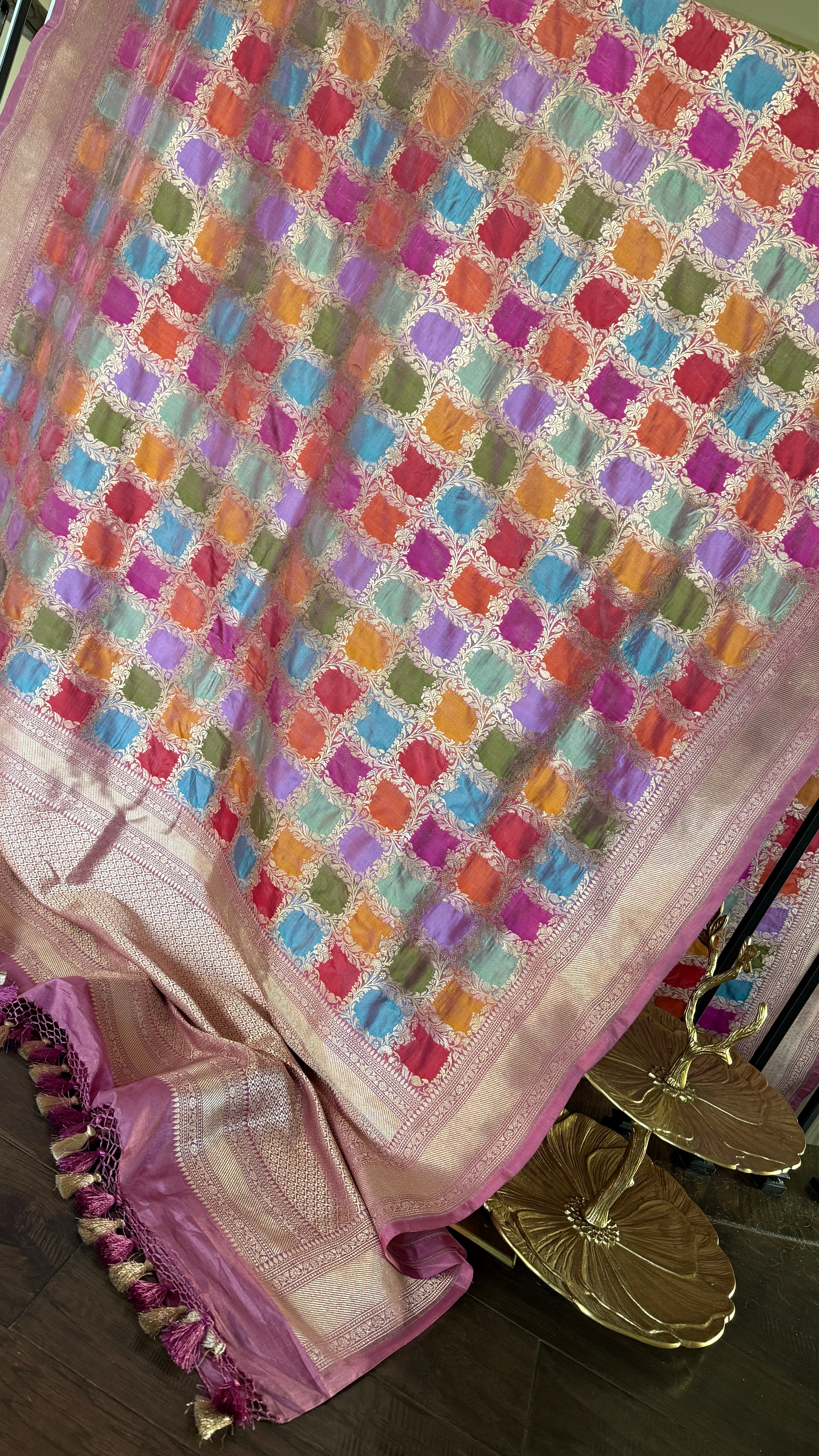 Pure Silk Banarasi - Thulian Pink Multi Color