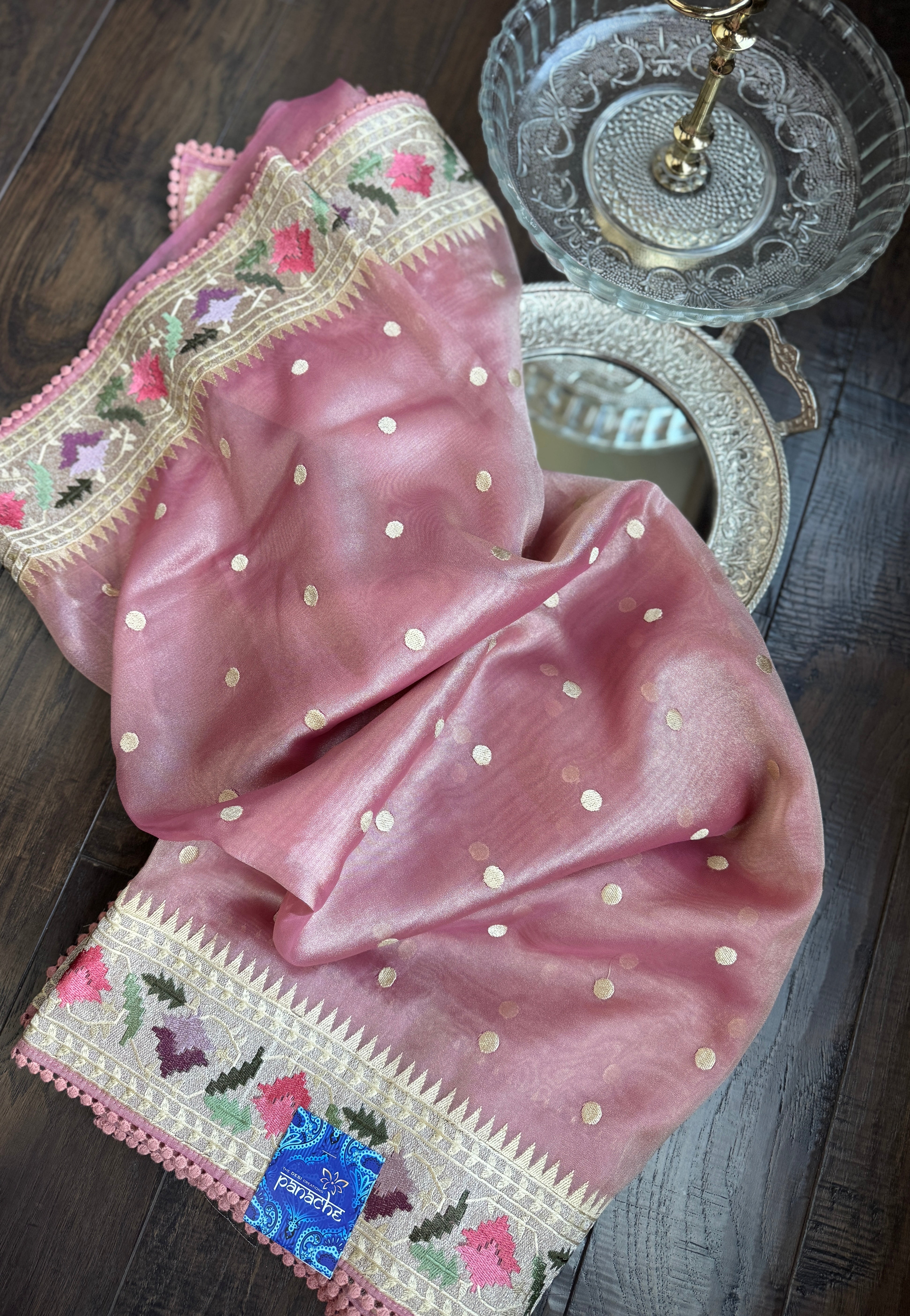 Designer Tissue Silk Paithani - Mettalic Pink Embroidered