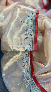 Hand Zardozi Pure Chanderi Tissue Silk - Golden Woven