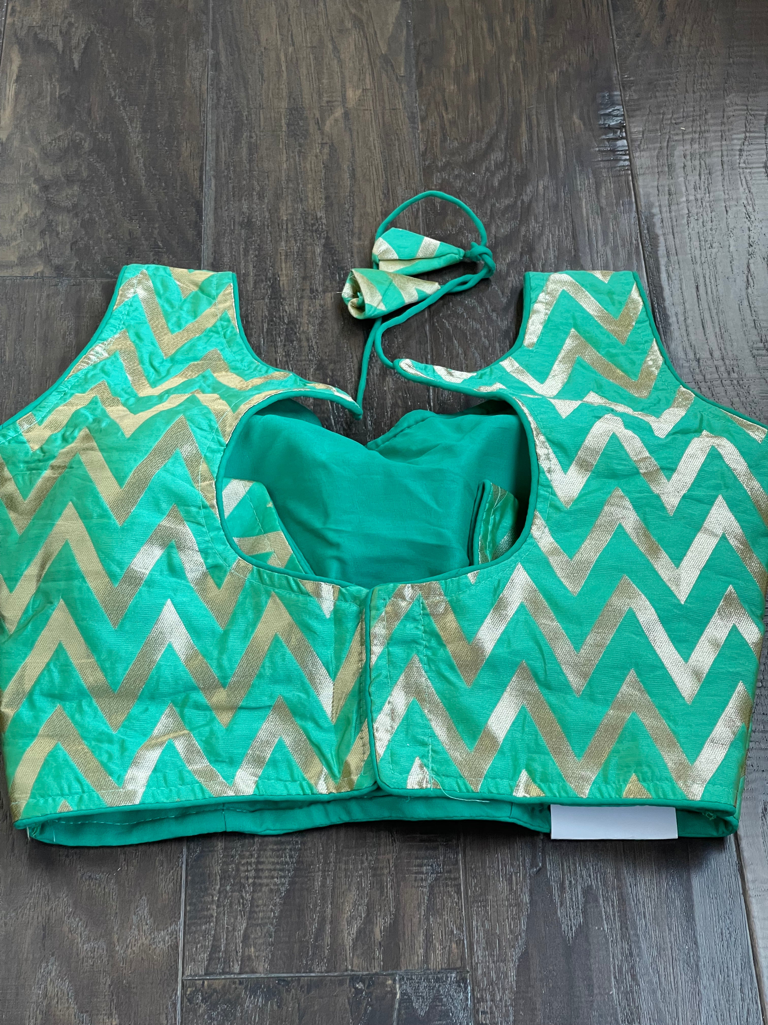 Designer Blouse - Green Chevron Woven