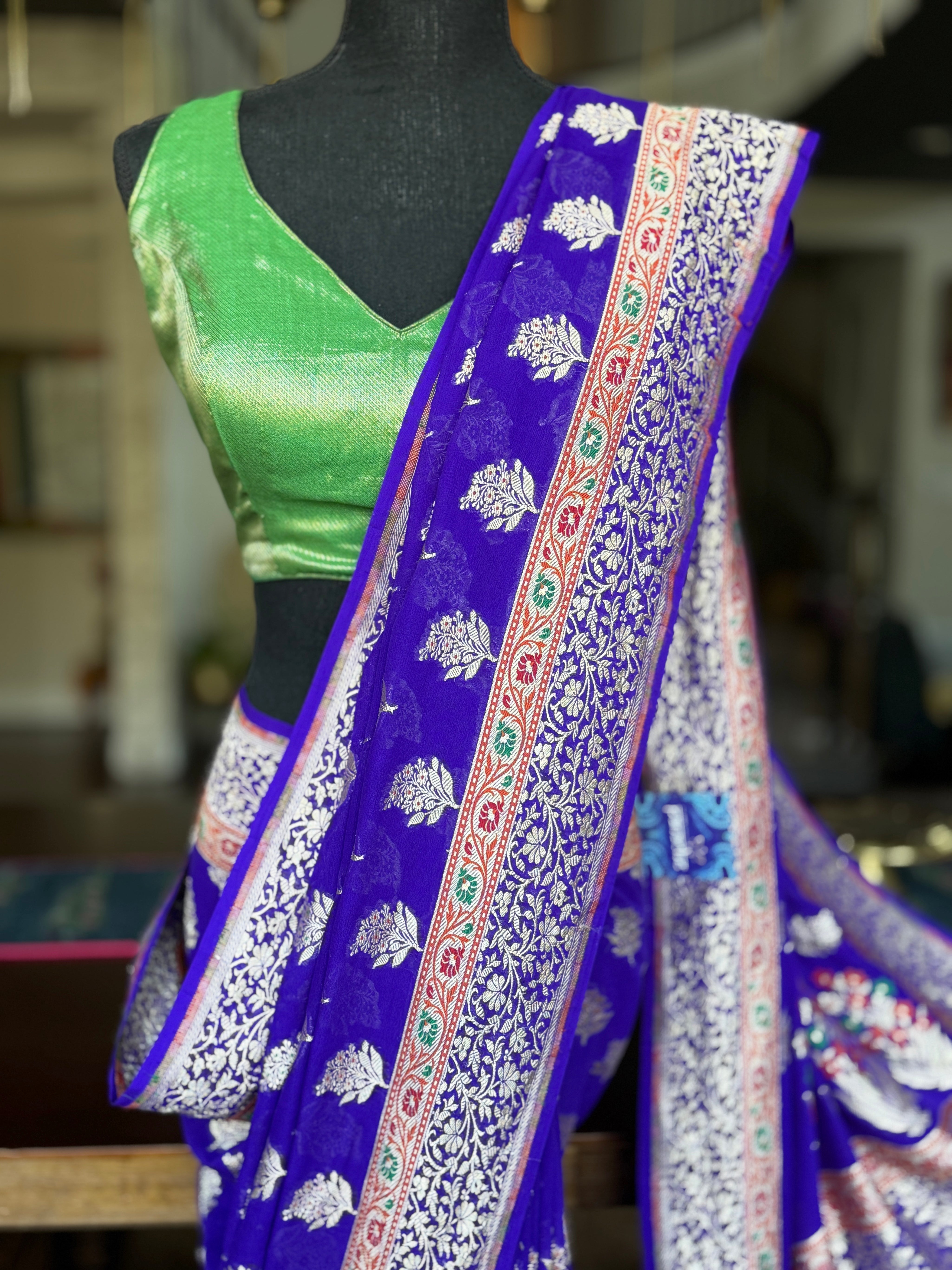 Khaddi Georgette Banarasi - Purplish Blue Meenakari