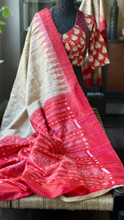 Gopalpur Tussar Silk Ikat - Beige Red