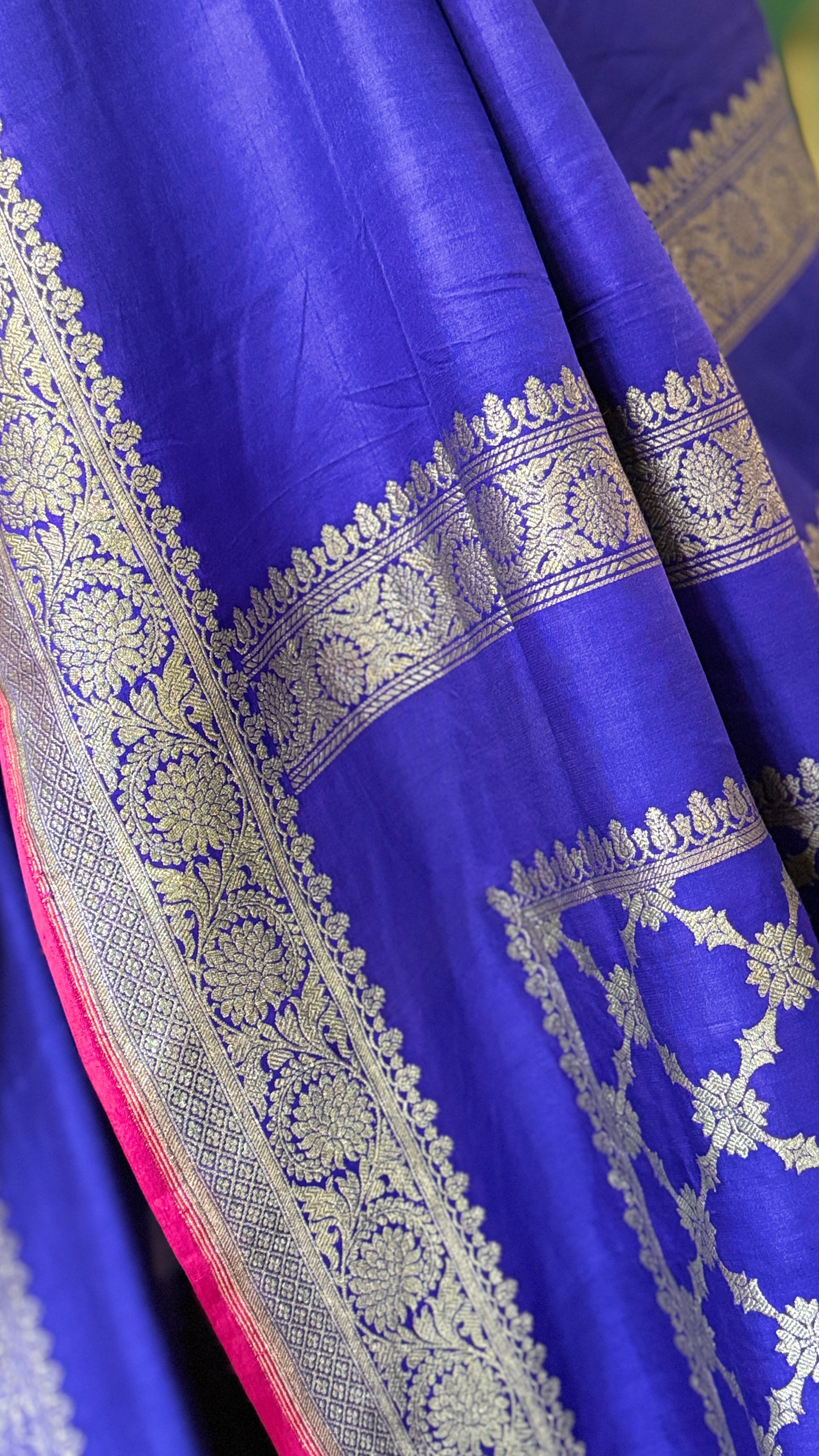 Pure Silk Mashru Banarasi- Purplish Blue Magenta