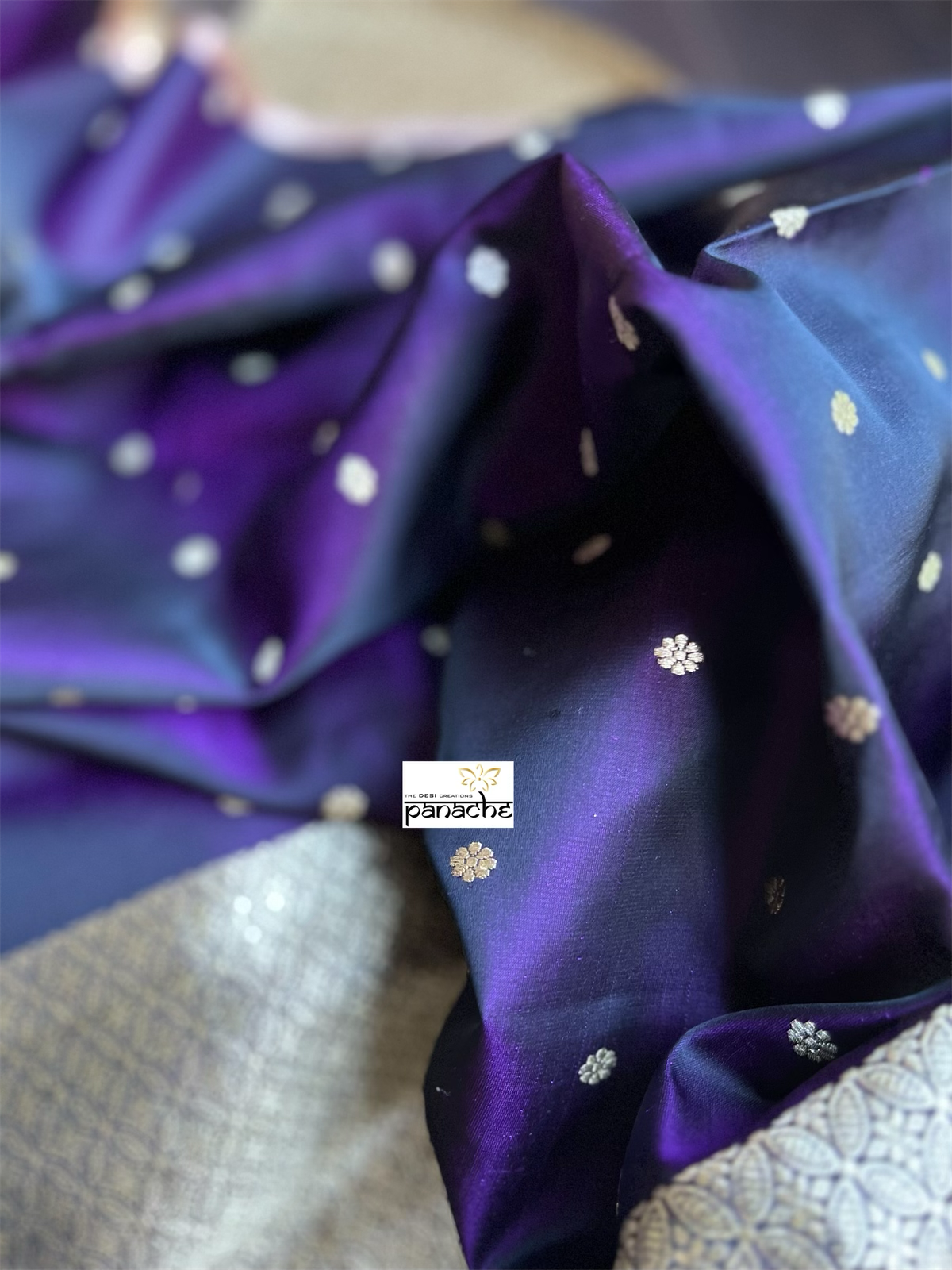 Pure Silk Mashru Banarasi- Black Purple