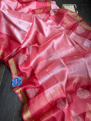 Pure Tussar Silk Woven - Pink resham woven