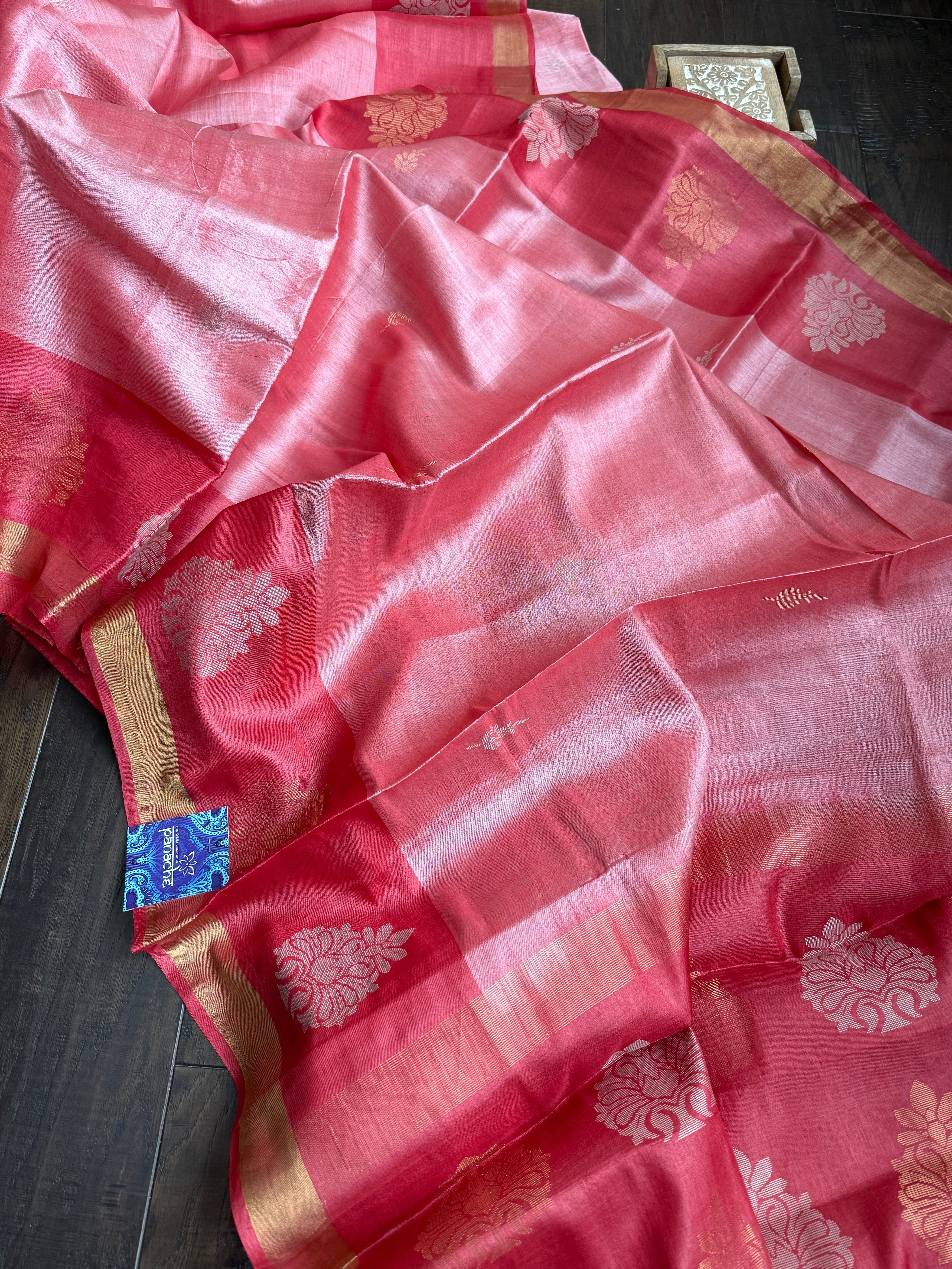 Pure Tussar Silk Woven - Pink resham woven