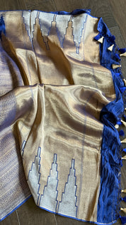 Designer Soft Silk Brocade Banarasi - Navy Blue Gold Zari