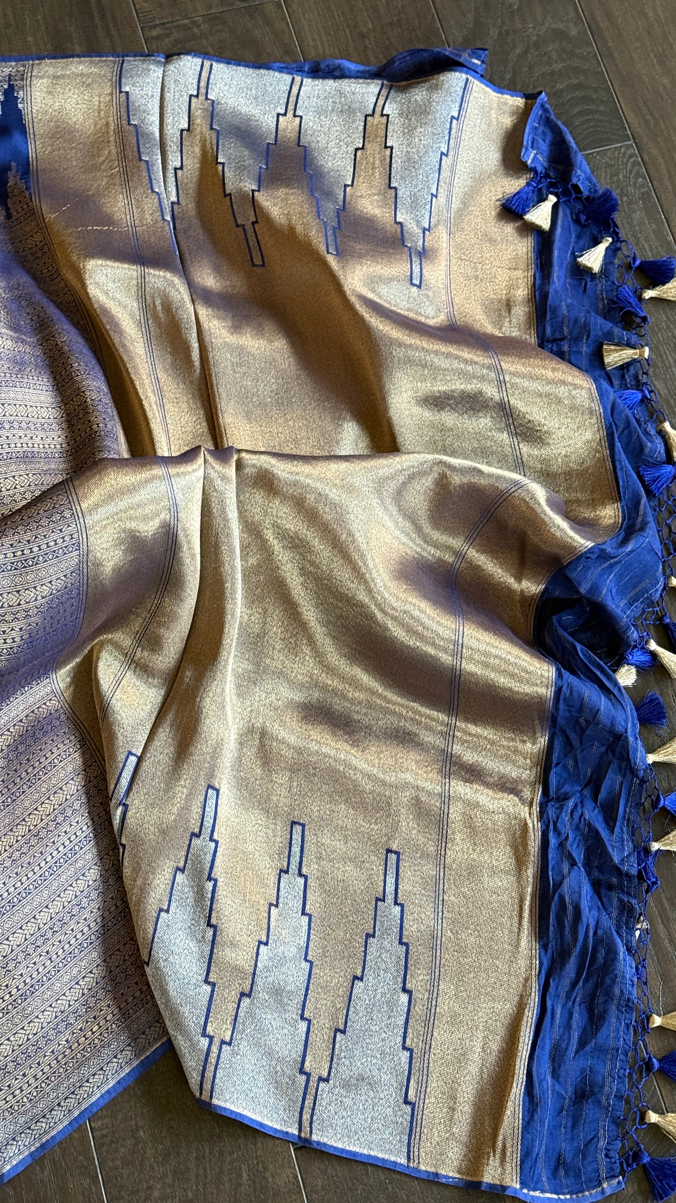 Designer Soft Silk Brocade Banarasi - Navy Blue Gold Zari