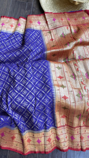 Khaddi Tussar Georgette Paithani Banarasi - Purplish Blue