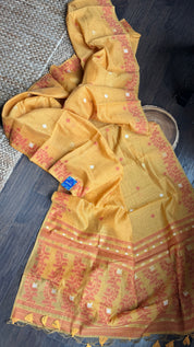 Linen Cotton Jamdaani - Yellow Red Woven