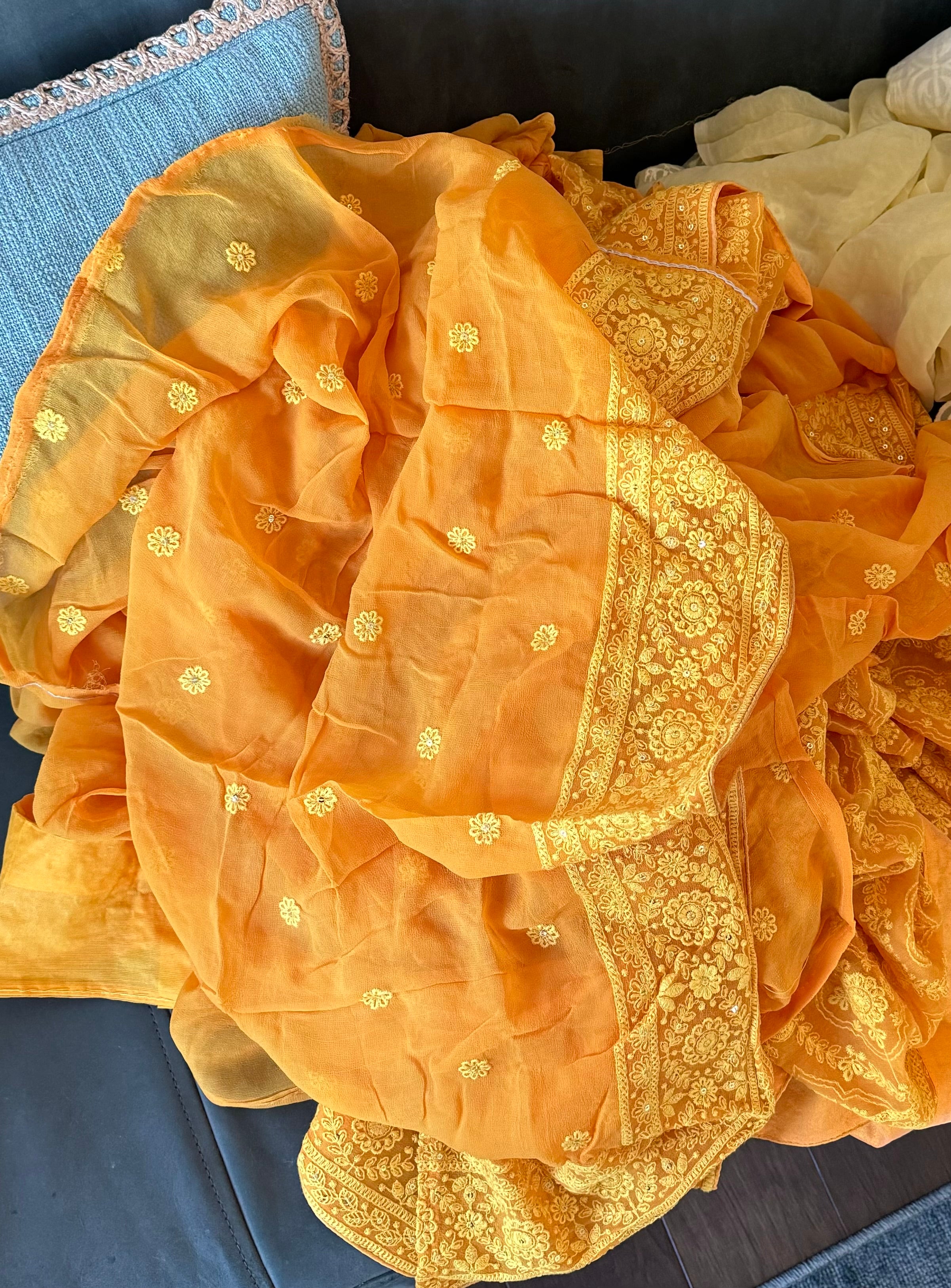 Designer Geogette Chikankari - Sunrise Yellow