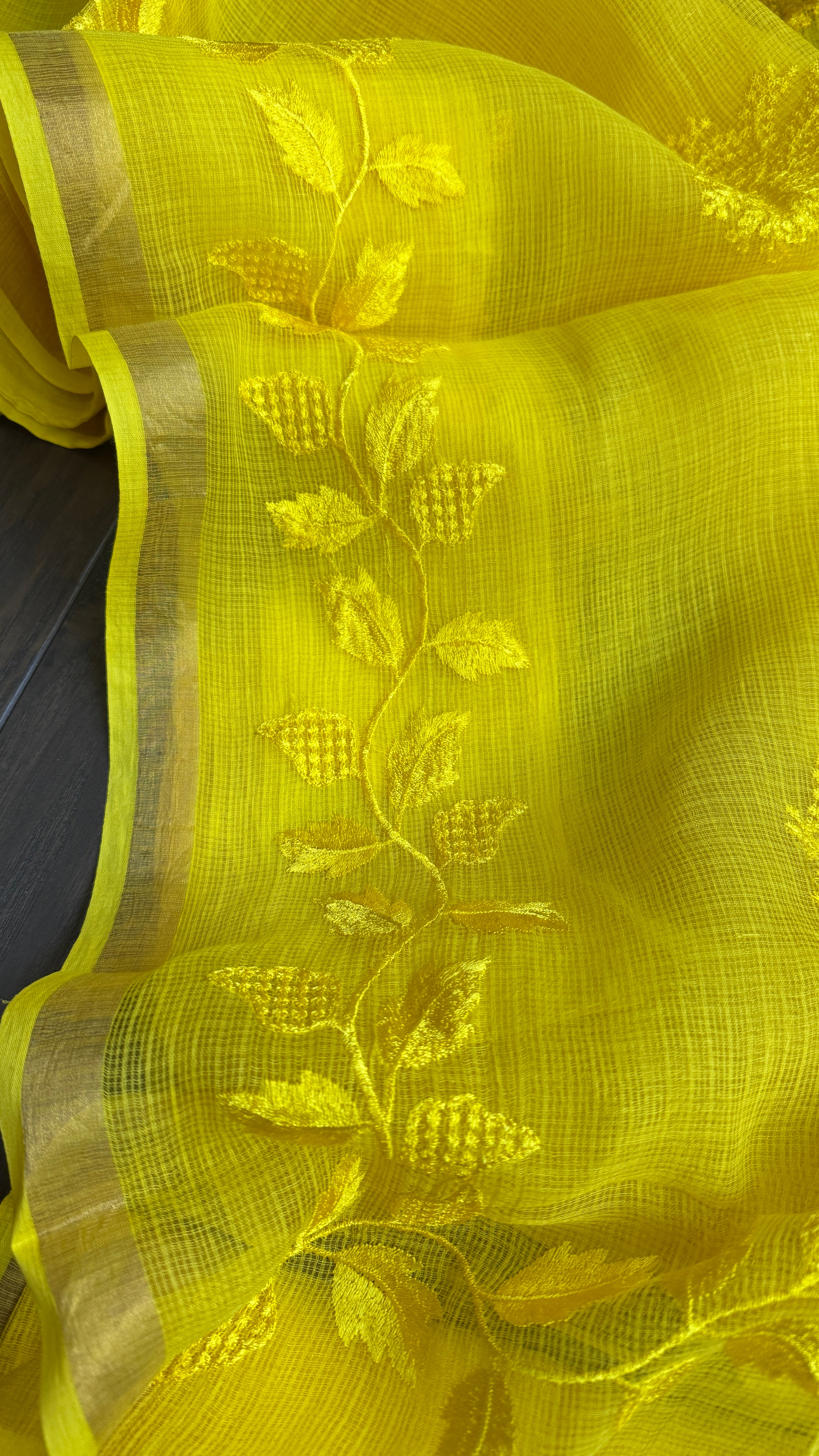 Embroidered Kota Silk - Yellow