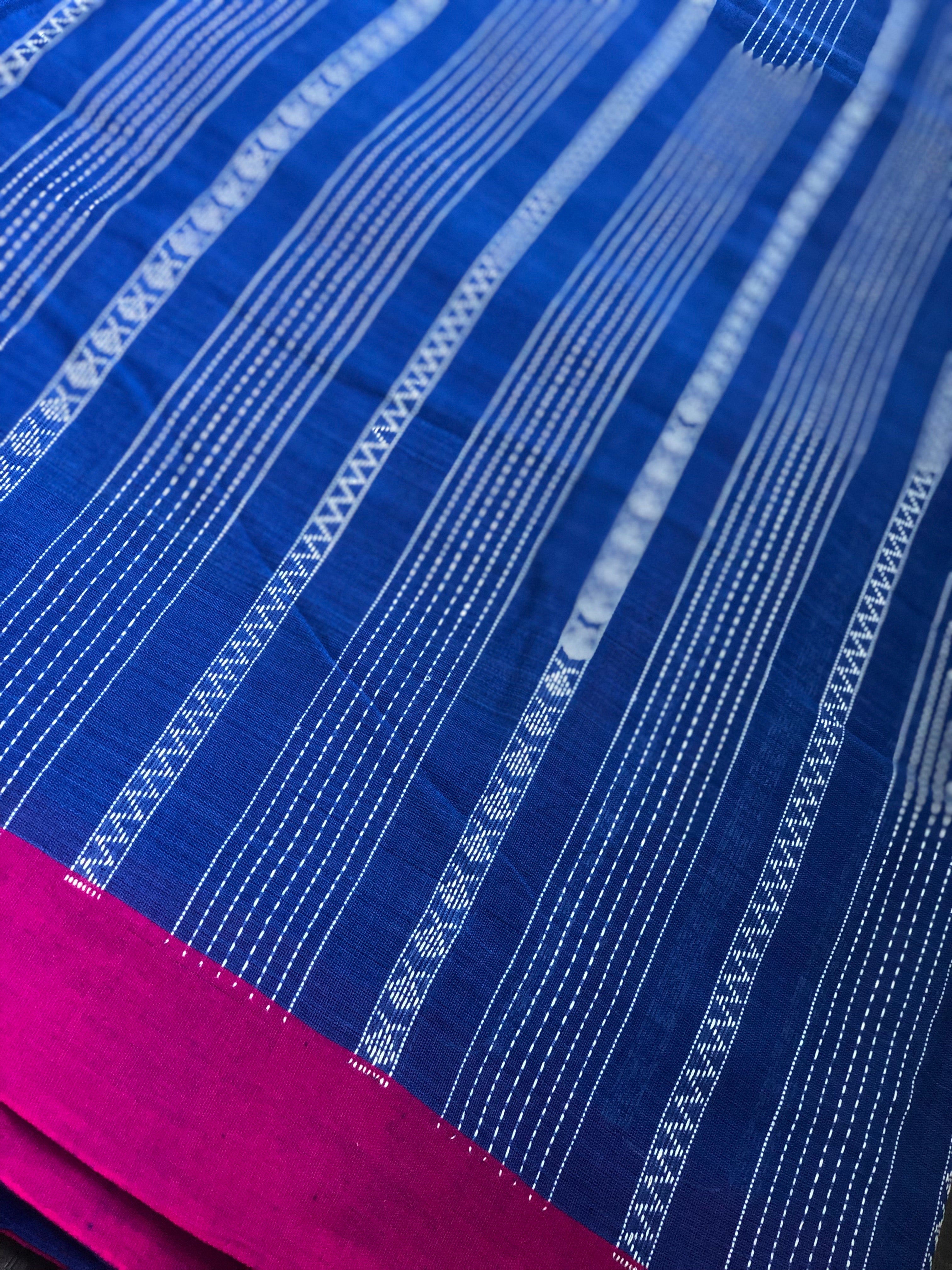 Pure Khadi Cotton Handloom - Royal Blue Magenta Woven