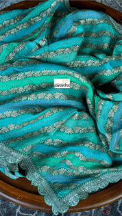 Designer Organza Leheriya - Sea green