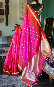 Pure Silk Mashru Banarasi- Rani Pink Red