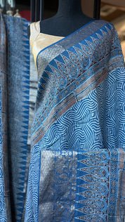 Dola Silk Ajrakh - Indigo 1
