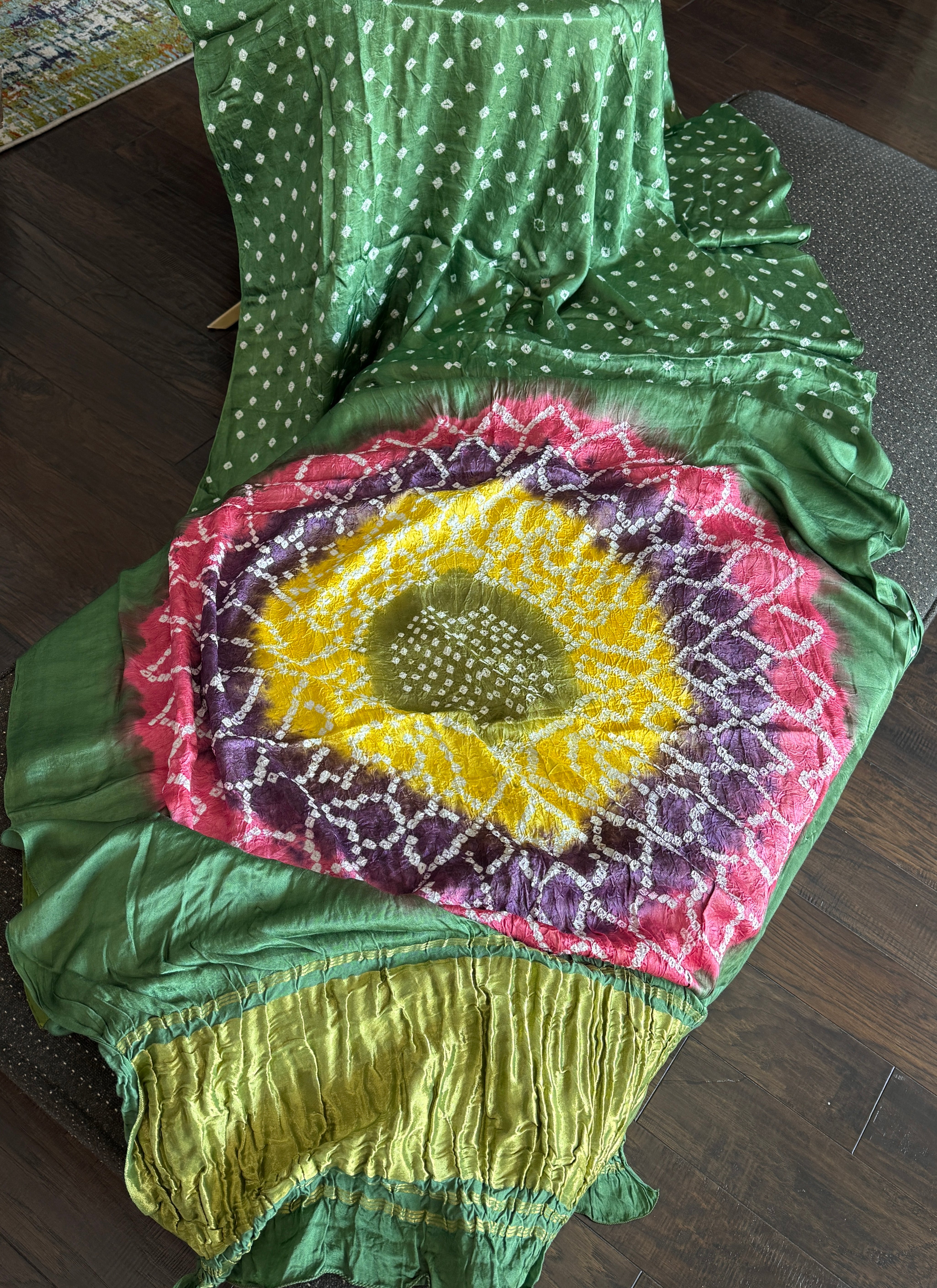 Modal Silk Hand Bandhej - Green Makdi Palla