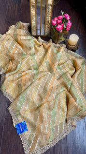 Designer Georgette Organza - Yellow Multi Color Hand Embroidered