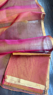 Chanderi Organza Silk - Pink Orange Dual shaded