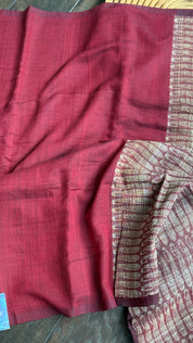 Pure Khadi Matka Cotton -  Maroon Jute Handwoven
