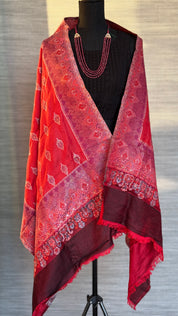 Kashmiri Semi Pashmina Stole - Red Purple