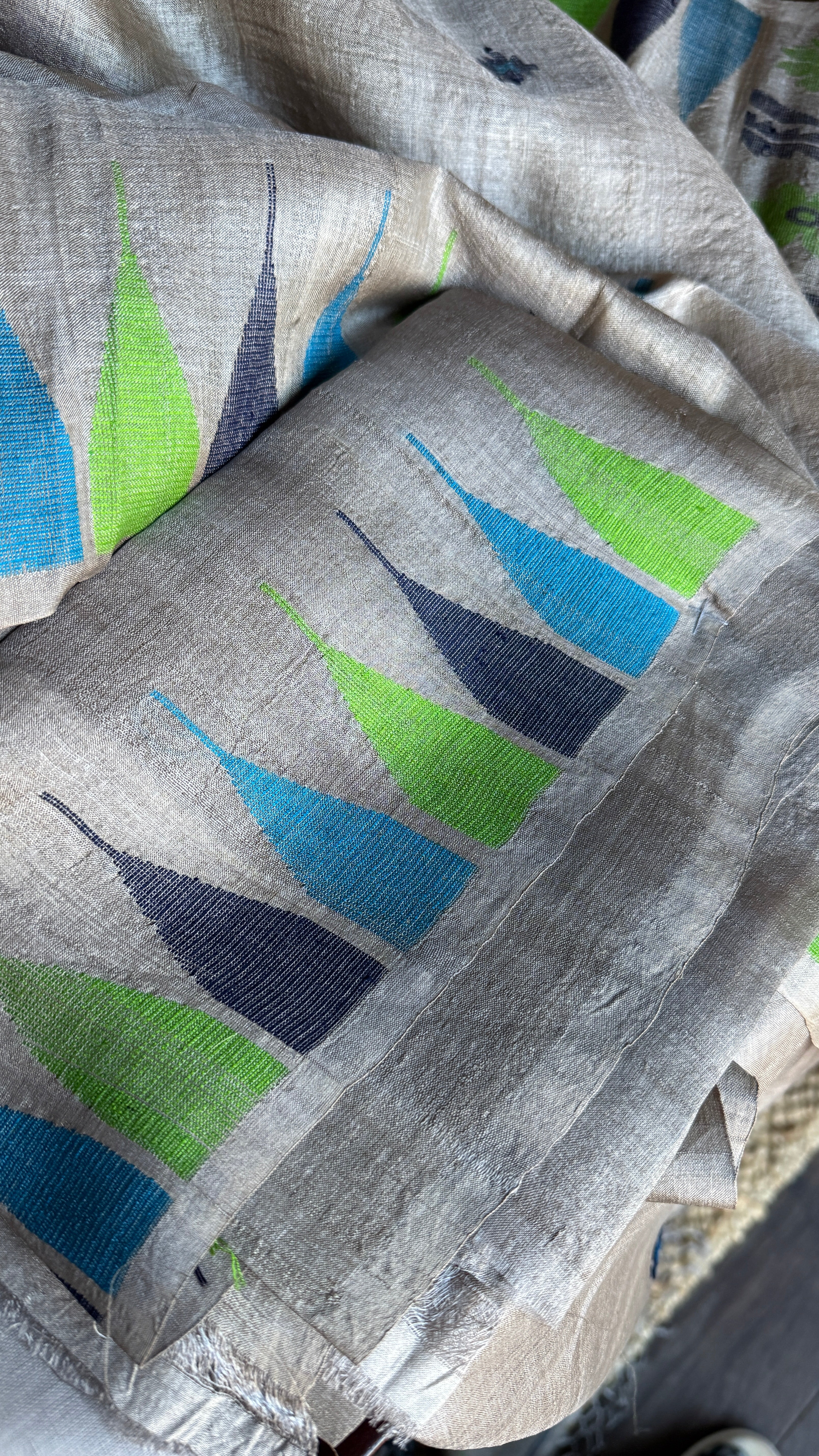 Pure Tussar Silk Jamdaani - Grey Multi Color