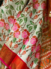 Pure Silk Tissue Ikat - Golden Cream Rust Pink