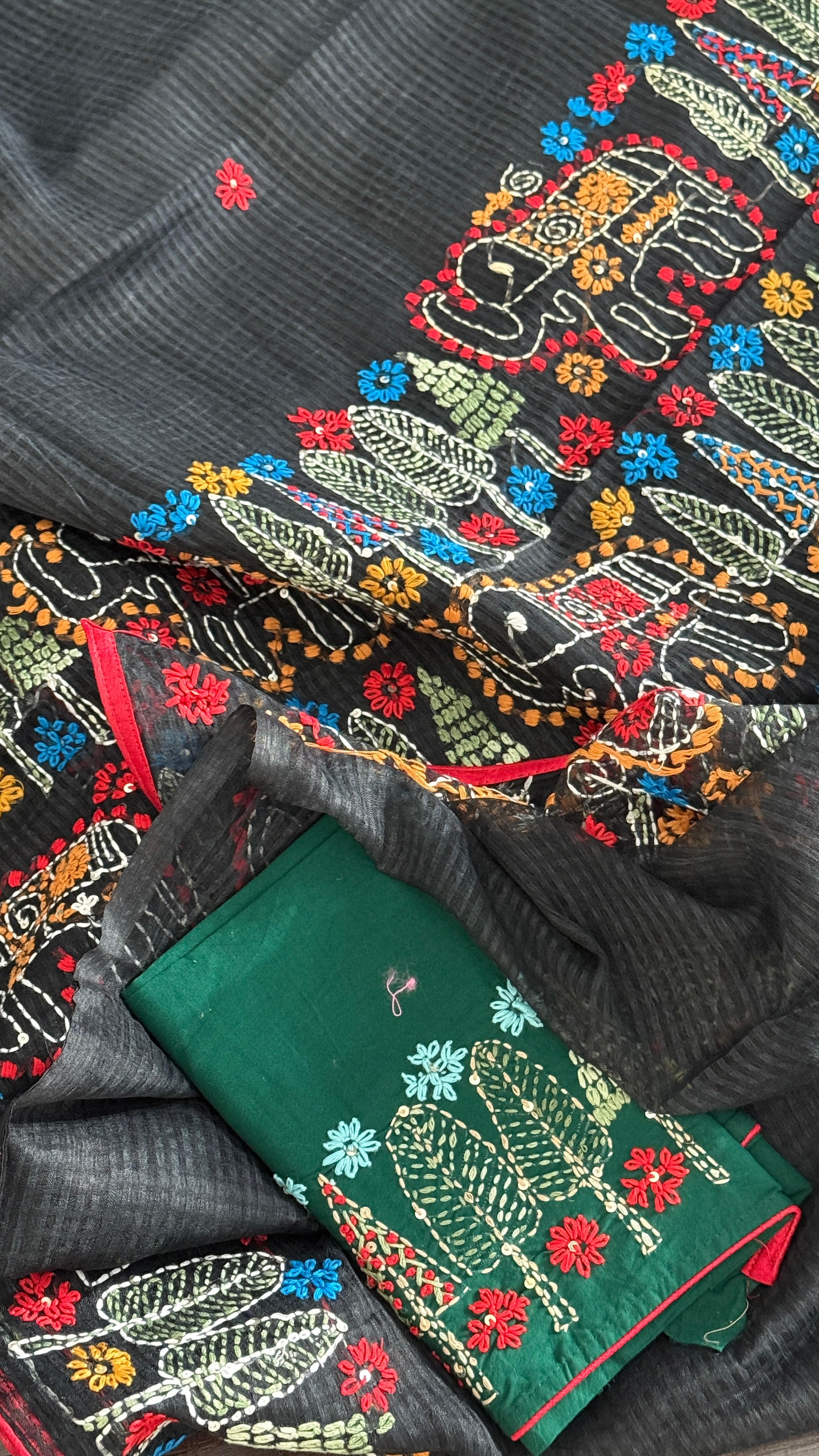 Kota Silk Lamban - Black Embroidered