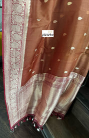 Pure Organza Silk Banarasi - Russet Brown Maroon