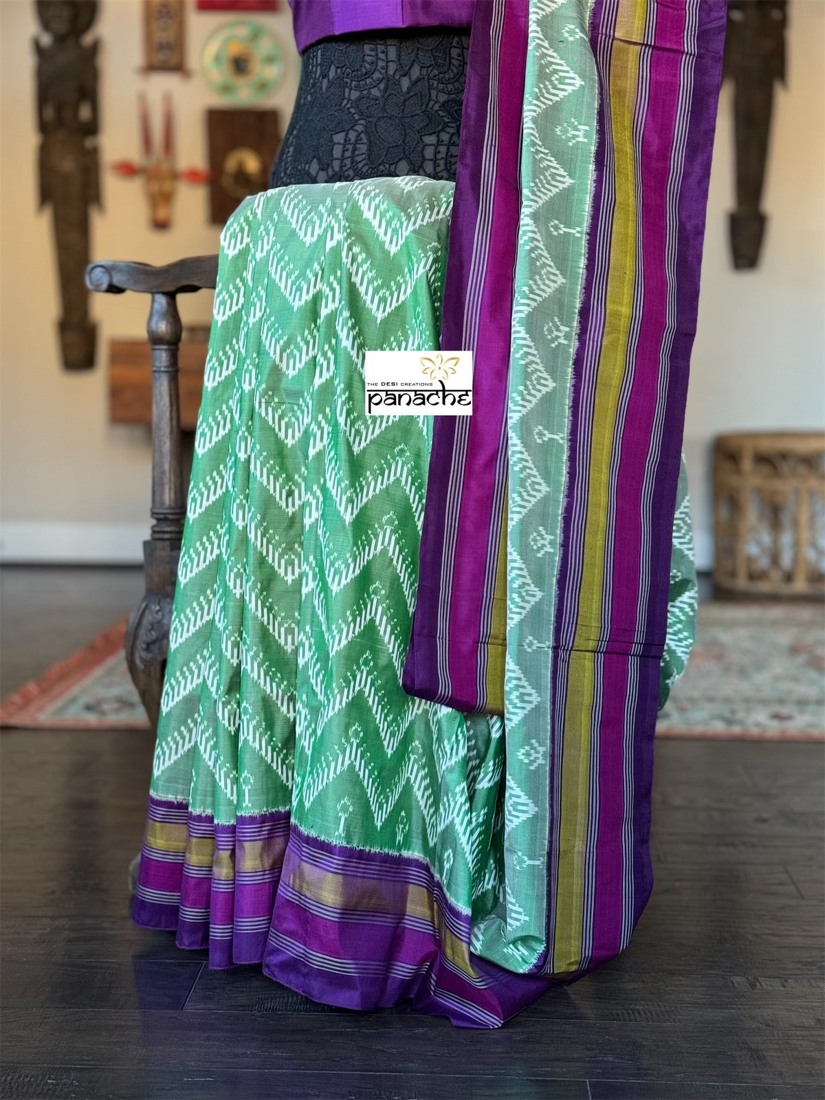 Pure Silk Ikat -  Green Purple Pochampally