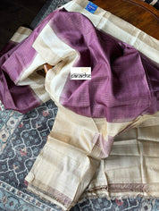 Pure Tussar Silk Woven - Wine Cream