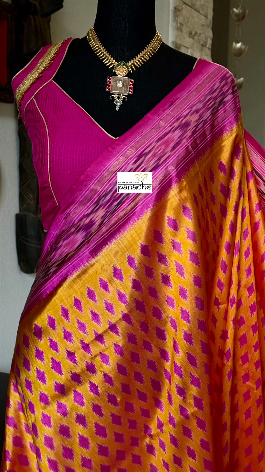 Pure Silk Sambalpuri Ikat - Orange Pink Pochampally