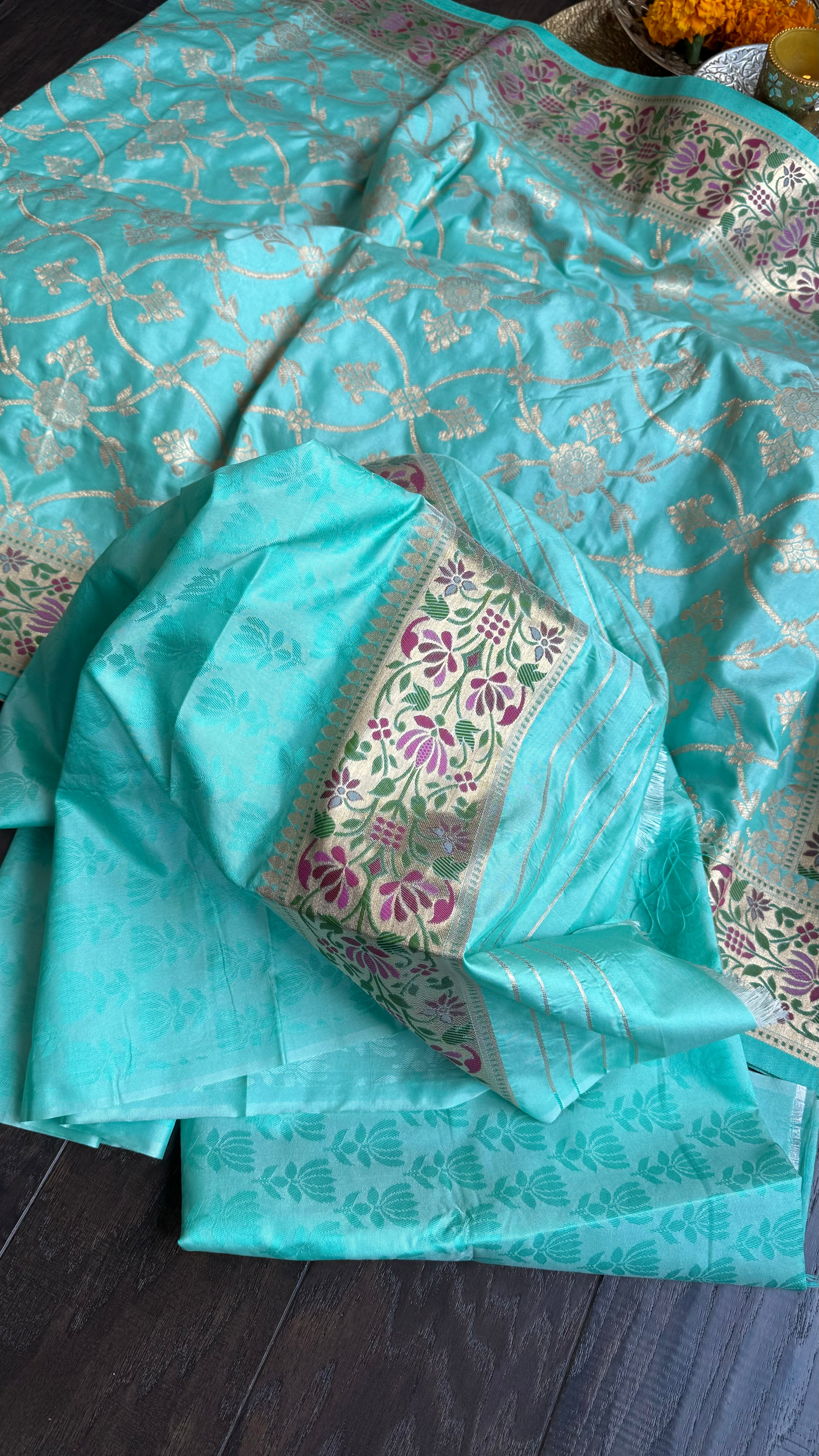 Soft Silk Banarasi - Aqua Green Tilfi Woven