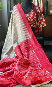 Gopalpur Tussar Silk Ikat - Beige Red