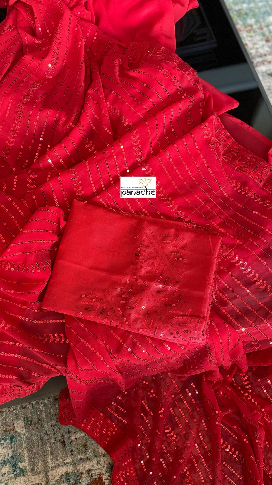 Designer Georgette Saree - Red Sequin