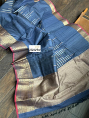 Pure Tussar Silk Banarasi - Navy Blue Antique Zari