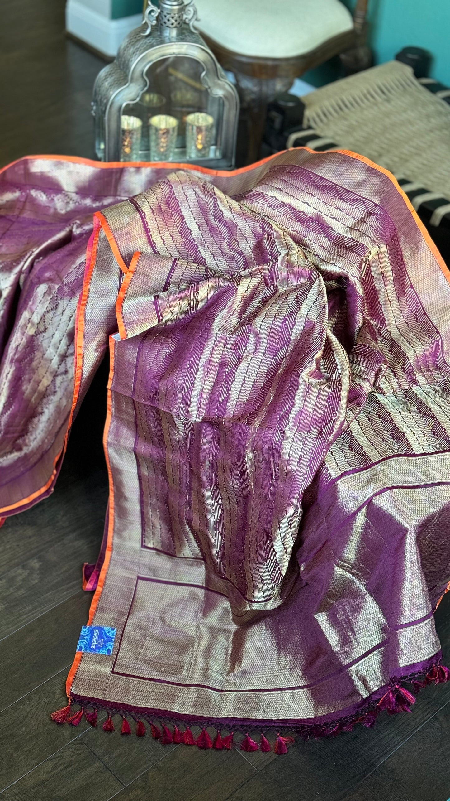 Pure Silk Brocade Banarasi- Wine Purple Kadwa