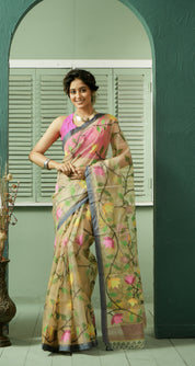 Muslin Tantuj Jamdaani- Light Cream Tan Jangla