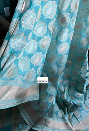 Pure Silk Katan Tissue Banarasi- Firozi Meenakari