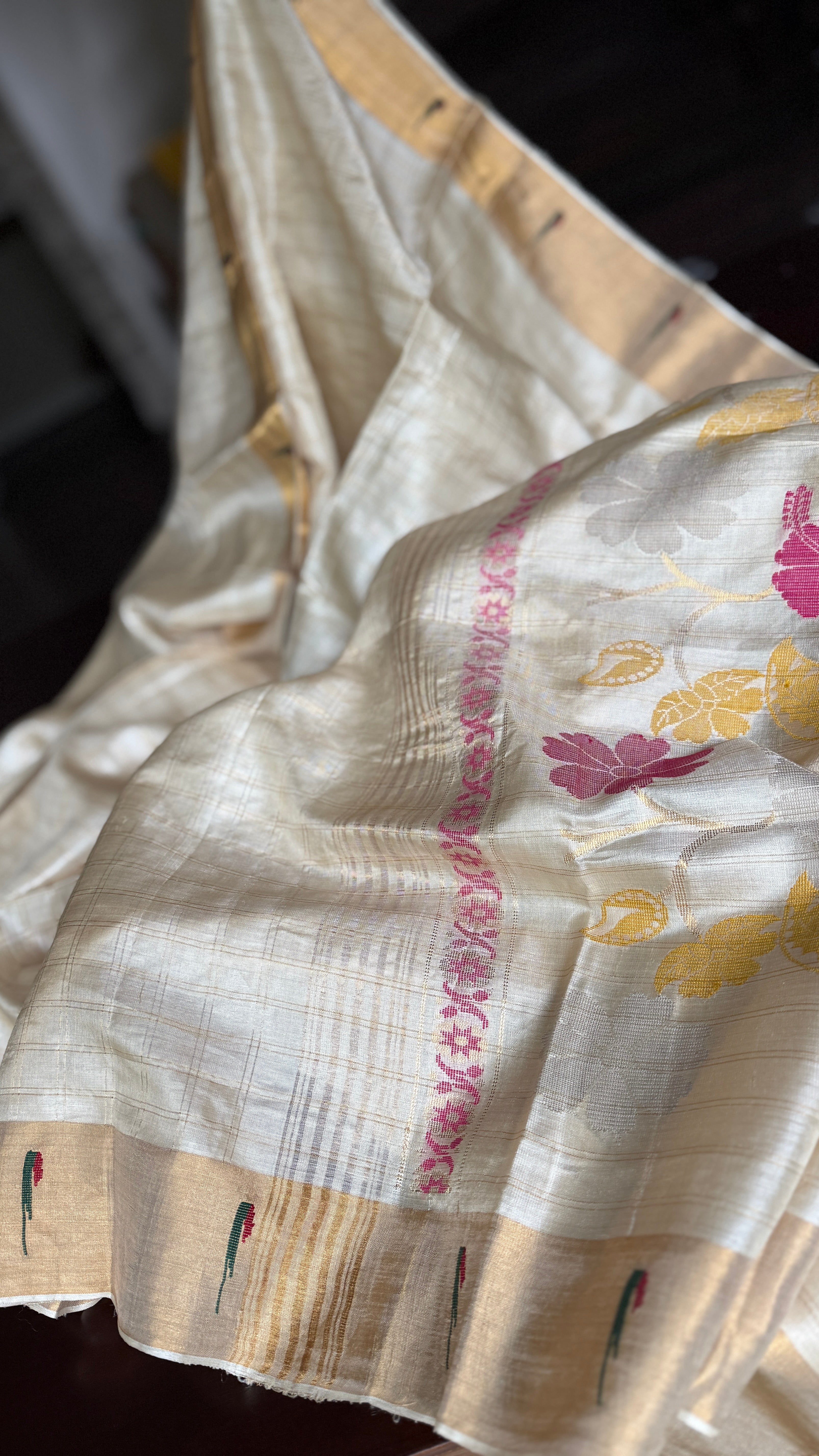 Tussar Silk Paithani Single Munia - Golden Beige Handwoven