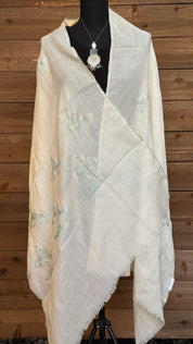 Kashmiri Embroidered Stole - White