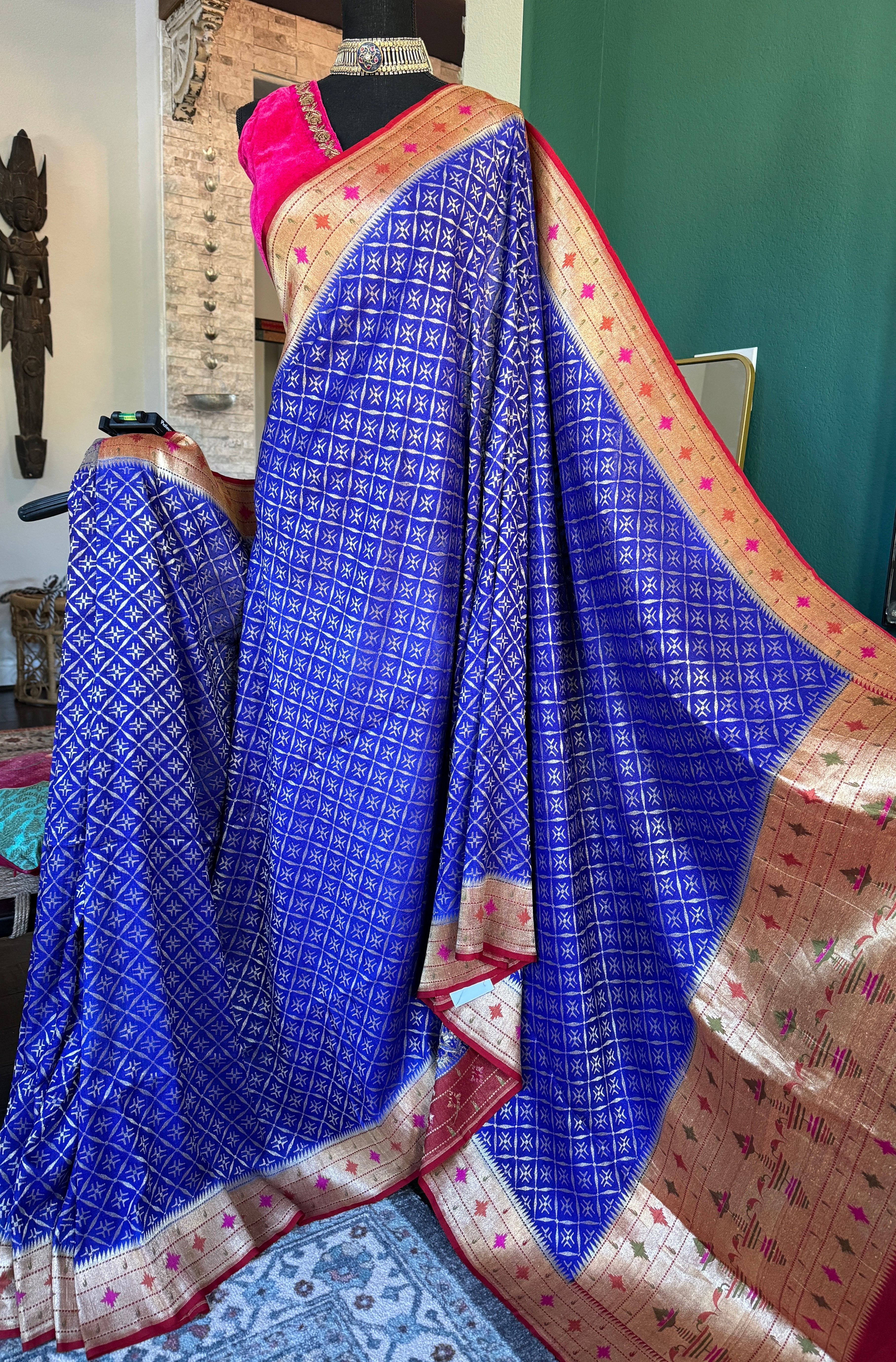 Khaddi Tussar Georgette Paithani Banarasi - Purplish Blue