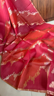 Kora Silk Leheriya Banarsi - Pink Orange Shaded