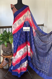 Pure Cotton Soft Ikat - Blue Beige Red